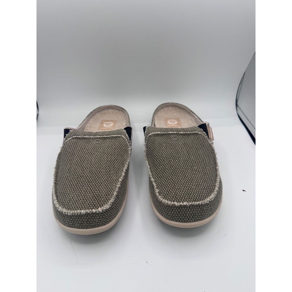 Gecko Man Slipper Arch Support Men Size 11 Olive Green Canvas Faux Fur Lining